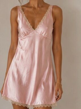 Victoria's Secret Pink Satin Lace-Trim Slip